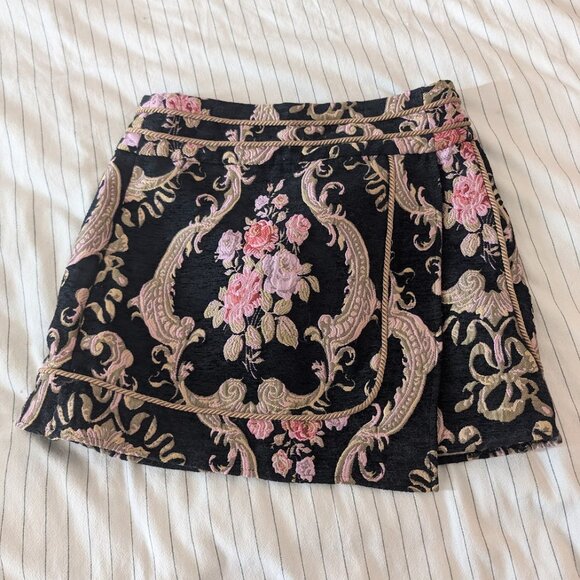 For Love & Lemons Brocade Tapestry Skirt Black Floral - Picture 2 of 7